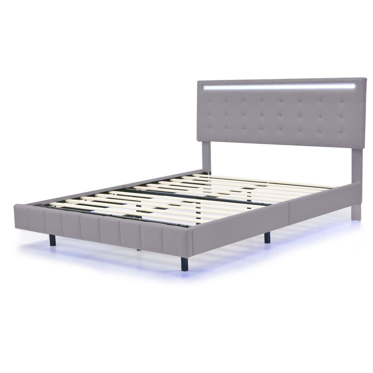 POLSTERBETT 140x200 cm, Grau, mit LED-Beleuchtung & USB - Grau, Textil/Metall (160/200cm)