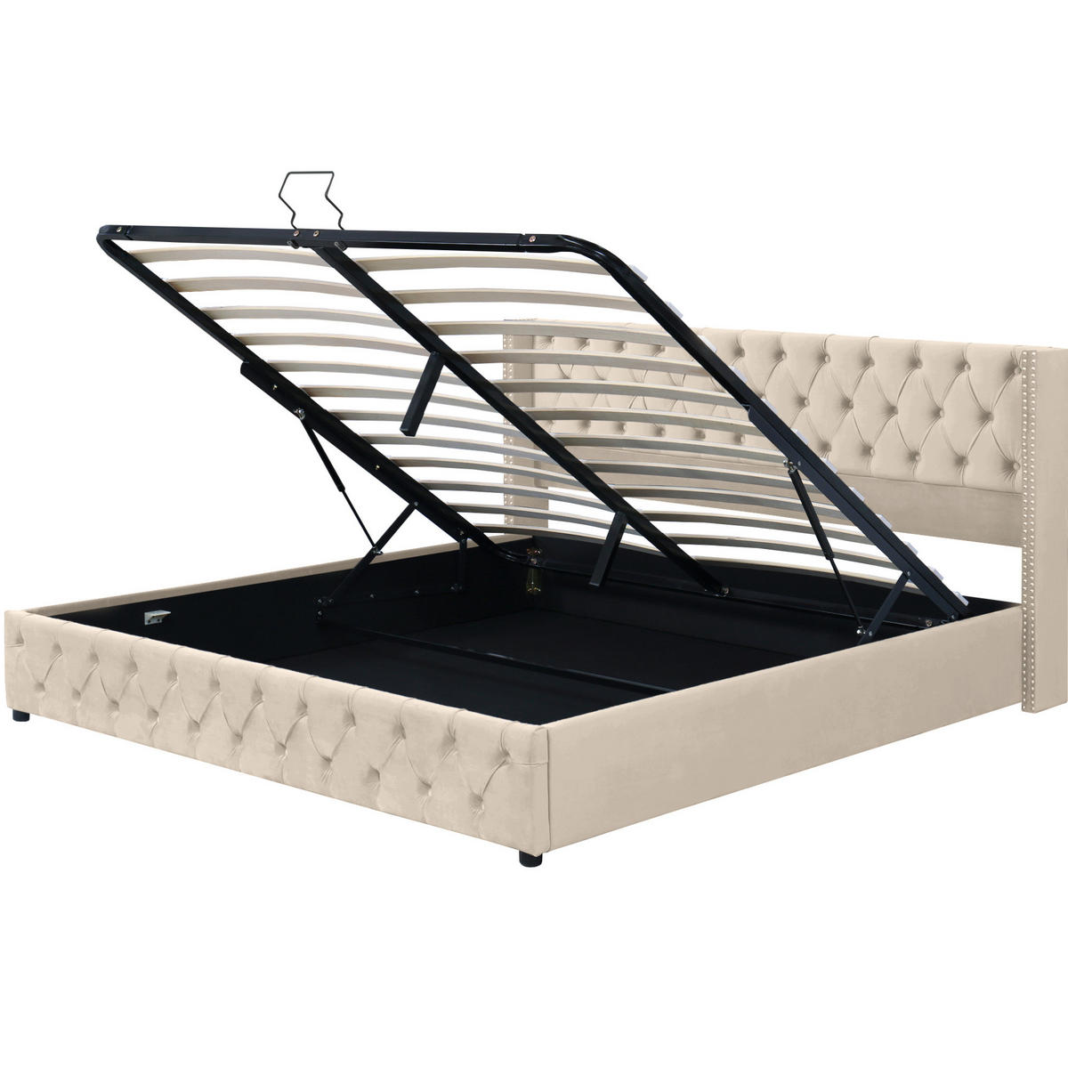 POLSTERBETT 180/200 cm Beige mit hydraulischem Bettkasten und Chesterfield-Design - Beige, Textil (180/200cm) - OKWISH