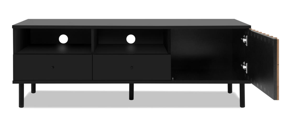 TV-LOWBOARD schwarz, Eiche Artisan 138 cm, TV-Unterteil mit 3D-Lamellen - Schwarz/Eiche Artisan, Holzwerkstoff/Metall (138/49/40cm) - Furn.Design