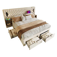 POLSTERBETT 160/200 cm mit 2 Nachttischen, 4 Schubladen, Leselicht, USB und Type-C,und Matratze, Beige - Beige, Textil (160/200cm) - Redom