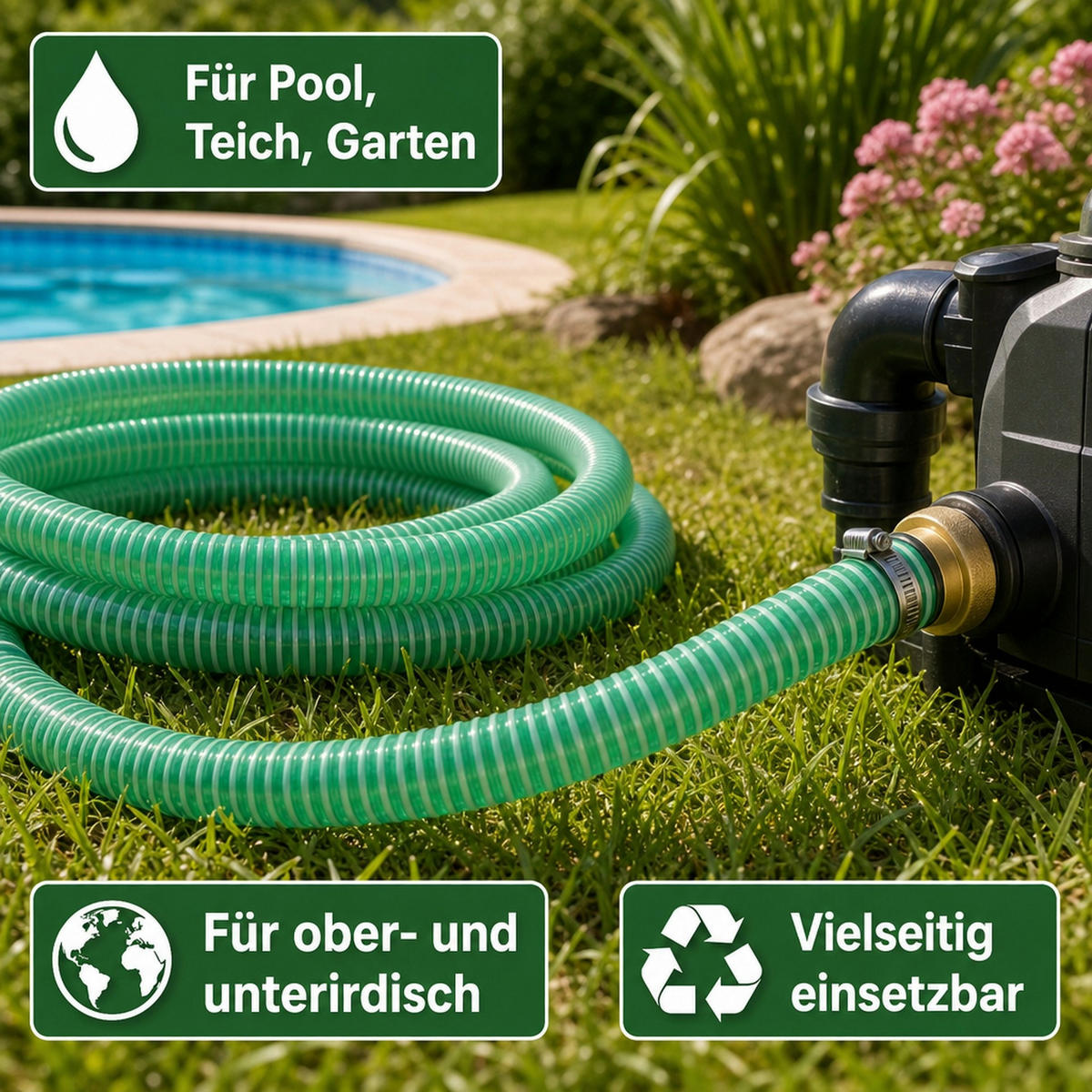 DRUCKSCHLAUCH 1 Zoll - Grün, Kunststoff (35cm) - KLASEBO