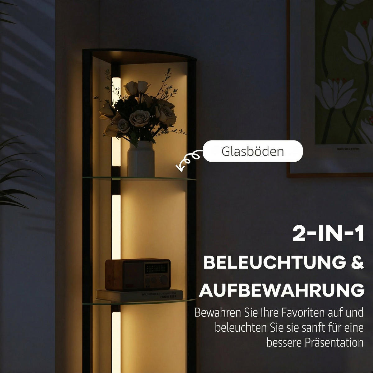 STEHLAMPE MDF Glas Schwarz - Schwarz, Holzwerkstoff (41.5/29.5/162cm) - HOMCOM