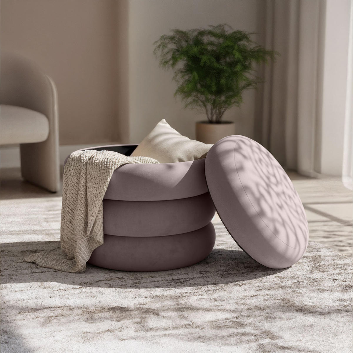 POLSTERHOCKER mit Stauraum Rosa - Rosa, Textil (42/45/42cm) - RAUMHIRSCH FURNITURE