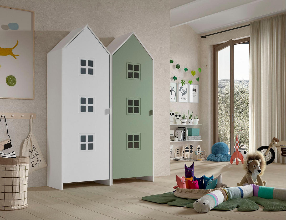 REGALSCHRANK Set Kania 115x37x171 MDF Weiß /Bunt - Weiß/Grün, Holzwerkstoff (115/171/37cm) - 58aufmkessel