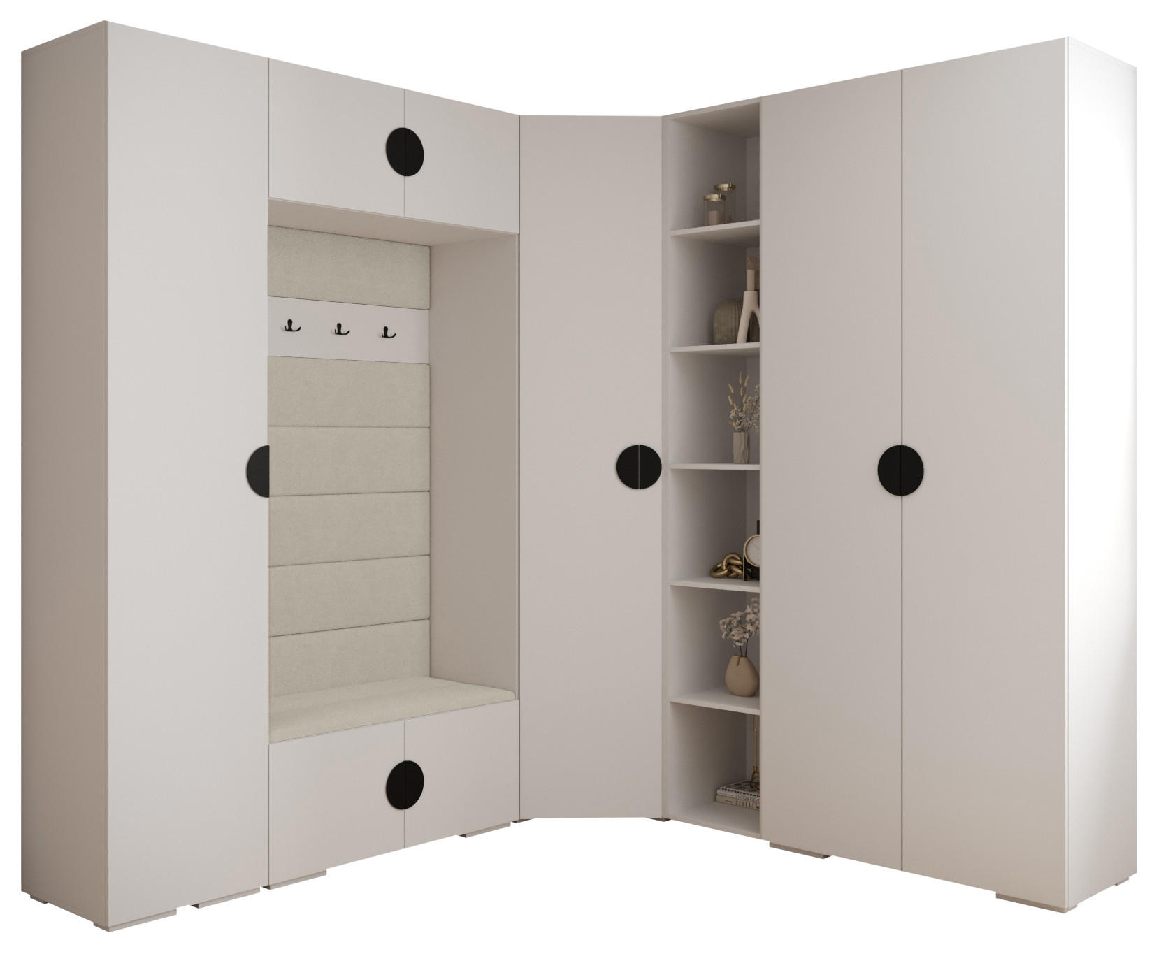 Abiks Möbel Garderoben-Set Weiß, Beige, Schwarz 231.7x236.7x47 cm