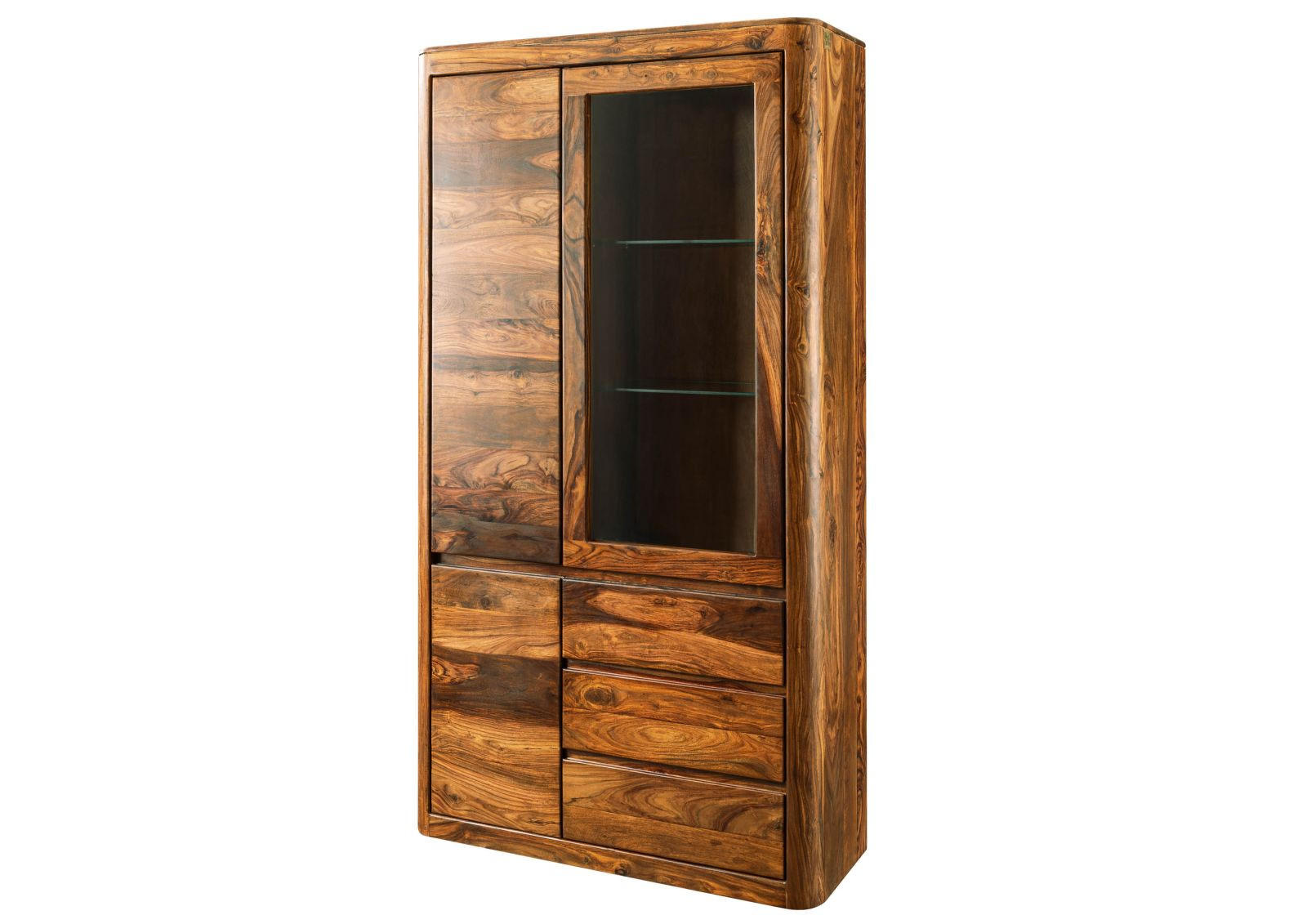 VITRINE Sheesham 109x40x202 walnuss gewachst TORONTO #211 - Walnussfarben, Holzwerkstoff (109/202/40cm) - Massivmoebel24