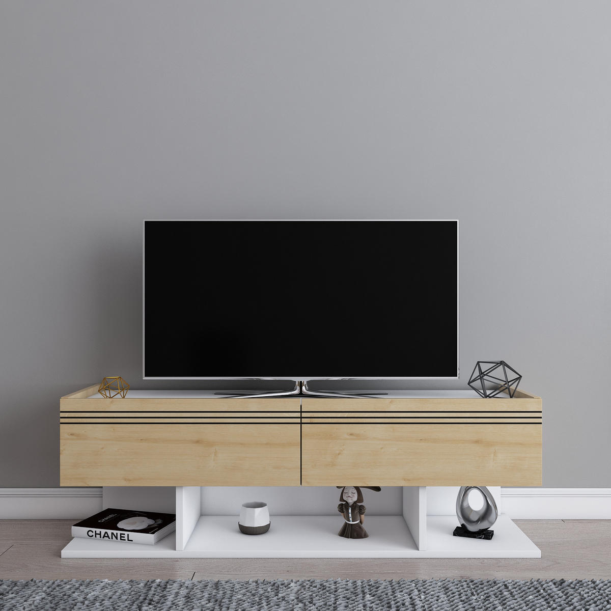 TV-ELEMENT Kase Weiss Eiche - Eichefarben/Weiß, Holzwerkstoff (120/40/35cm)