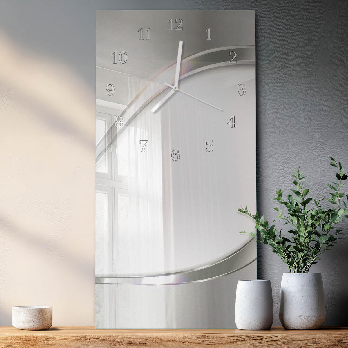 WANDUHR 30x60 cm - Rosen - Weiß, Glas (30/60/0.4cm) - TULUP