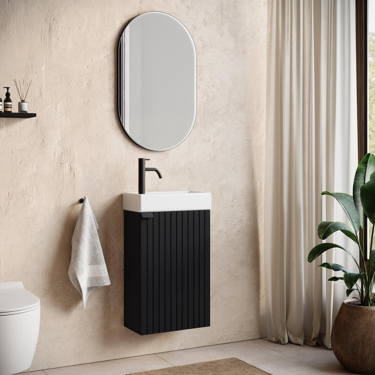 GÄSTE-WC-MÖBELSET Bosco 2 Teile Schwarz Matt - 40 x 22 x 68 cm - Schwarz, Holz (40/68/22cm) - Badplaats