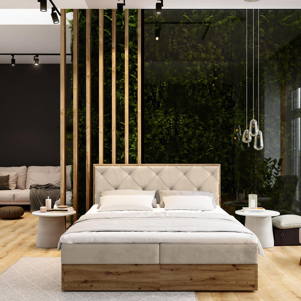 BOXBETT FOSCO 180x200 cm mit Matratze und Topper - Beige - Beige, Holz (180/200cm) - MASSENO