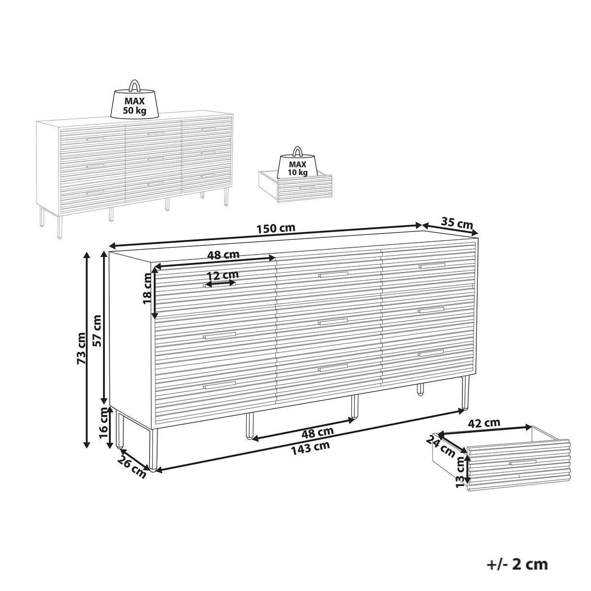 KOMODA s 9 zásuvkami Tmavě hnědá Keith - tmavě hnědá, kompozitní dřevo (150/73/35cm) - Beliani