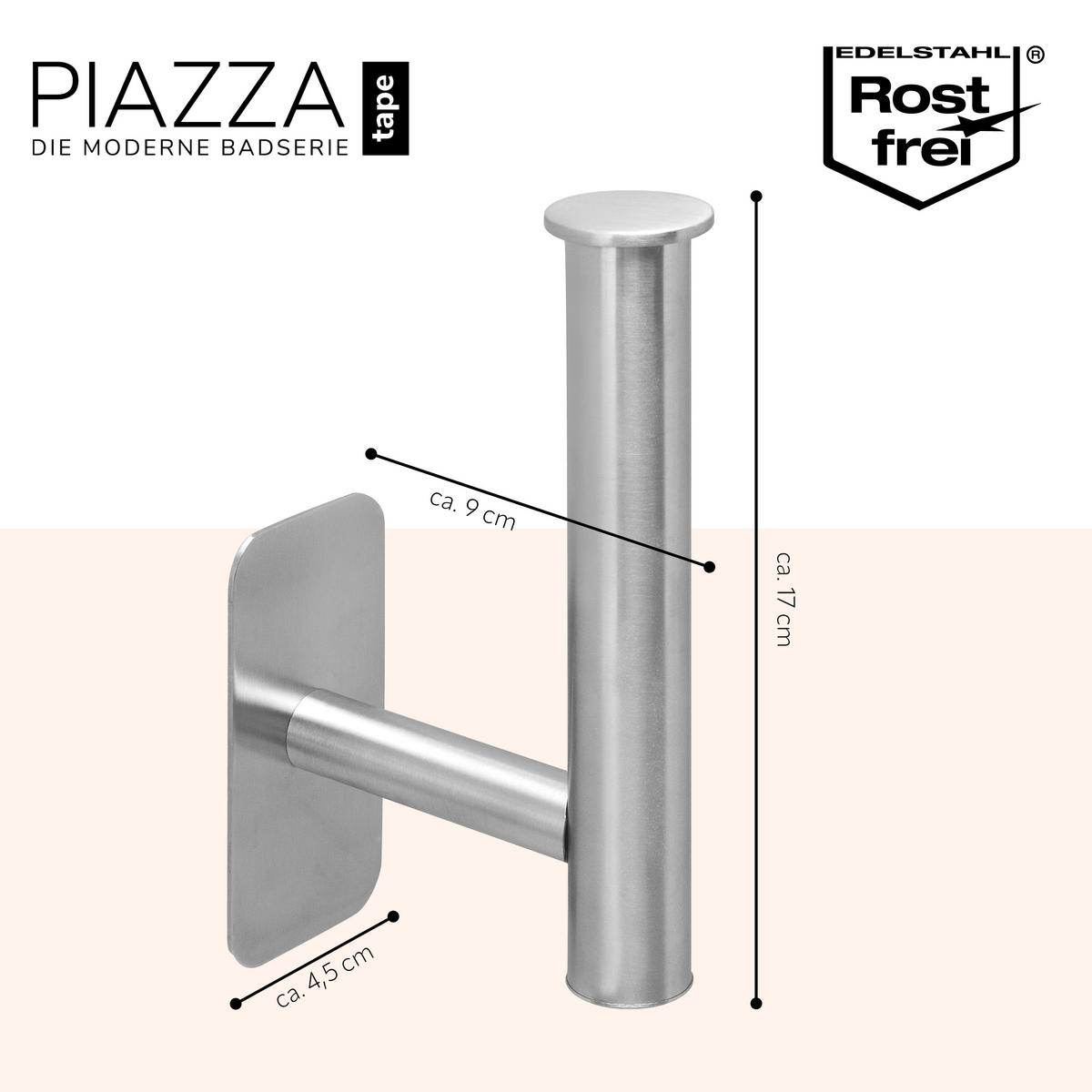 TOILETTENPAPIERHALTER PIAZZA TAPE, Edelstahl, matt - Edelstahlfarben, Metall (16.8/4.5/8.5cm) - bremermann