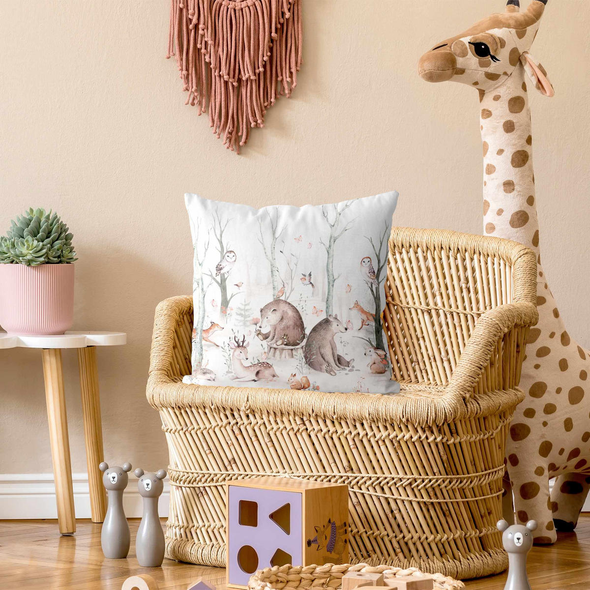 DEKOKISSEN Aquarell Waldtierfreunde 50/50 cm - Braun, Textil (50/50/10cm) - Bilderwelten