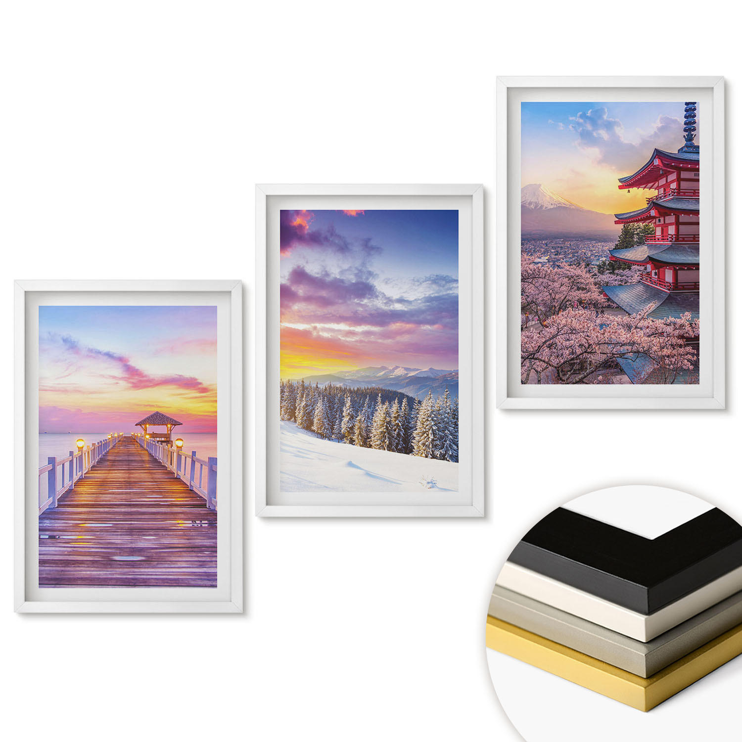 WANDBILDER 3er-Set - 40x60 cm Weißer Rahmen - Romantische Himmelslandschaften - Weiß, Kunststoff (40/60cm) - ArtPrintCave