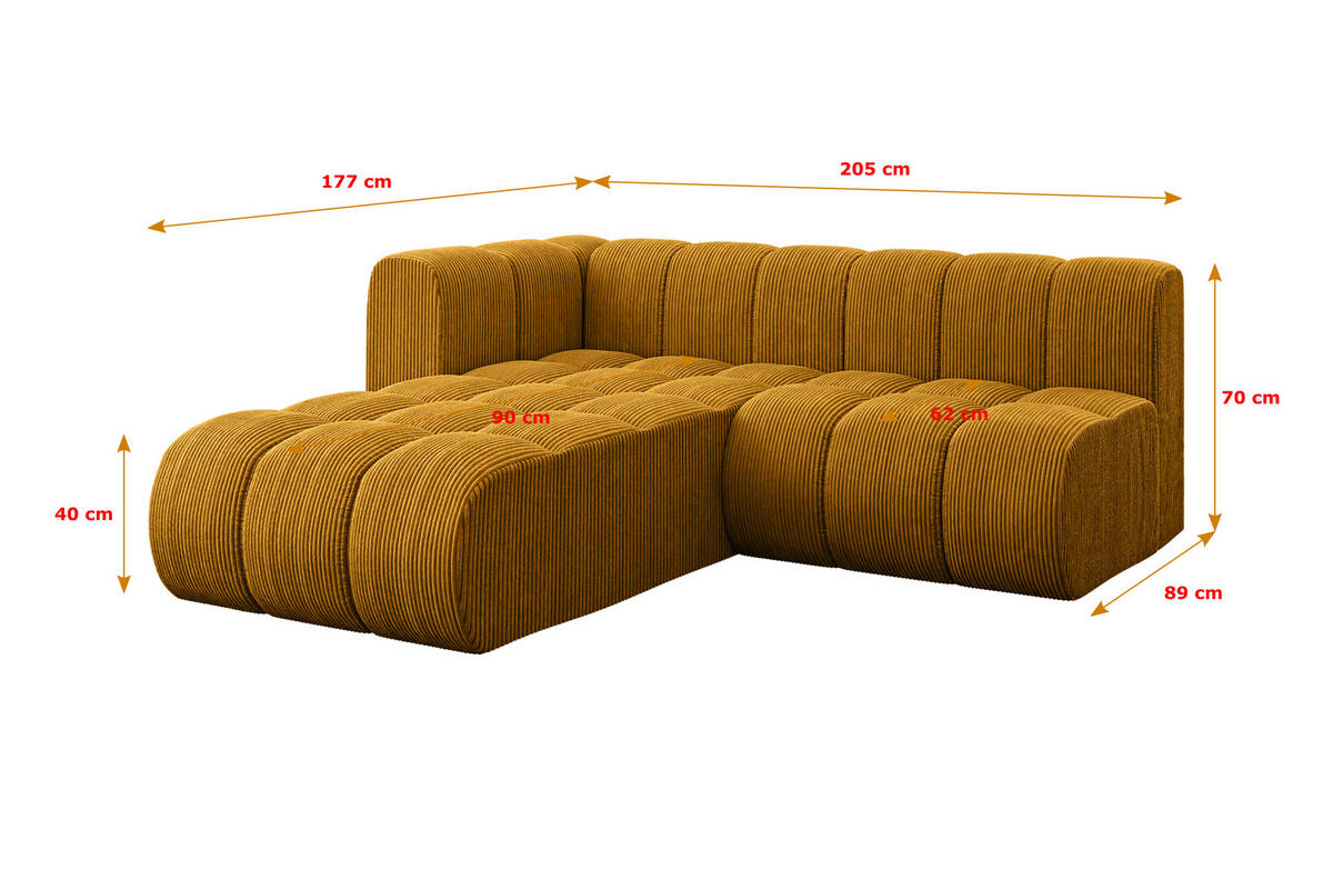 ECKSOFA modulares Sofa Darnel-L1 - 205x177x70 cm Senfgelb - Currygelb, Holzwerkstoff/Textil (205/177cm) - ALTDECOR