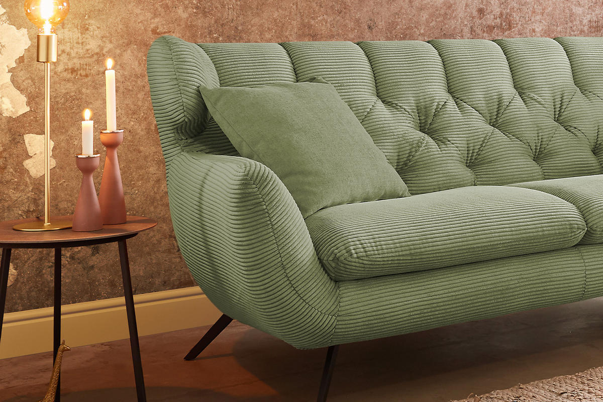 SOFA CHARME Grün Cord - Schwarz/Grün, Textil/Metall (200/94/95cm) - KAWOLA