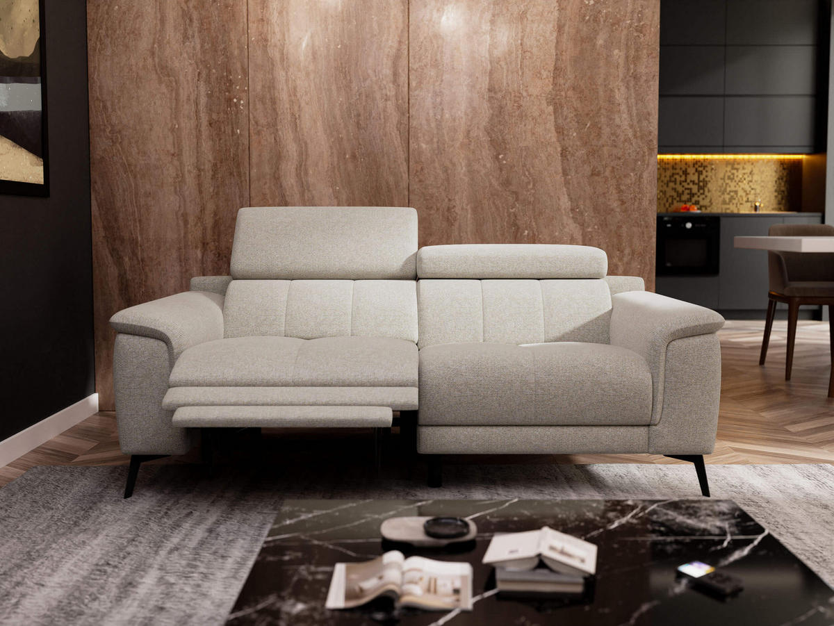 RELAXSOFA FIERO 3-Sitzer mit 1 Relaxfunktion, hellgrau - Hellgrau/Schwarz, Holzwerkstoff/Textil (212/82/103cm) - Courtois Laville