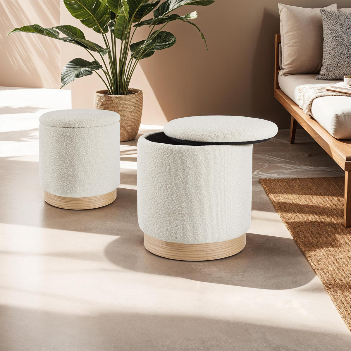 SITZHOCKER 2er Set mit Stauraum Orchide,Gestelle aus MDF-Platten,creme - Creme, Holz (38/42/38cm) - tectake