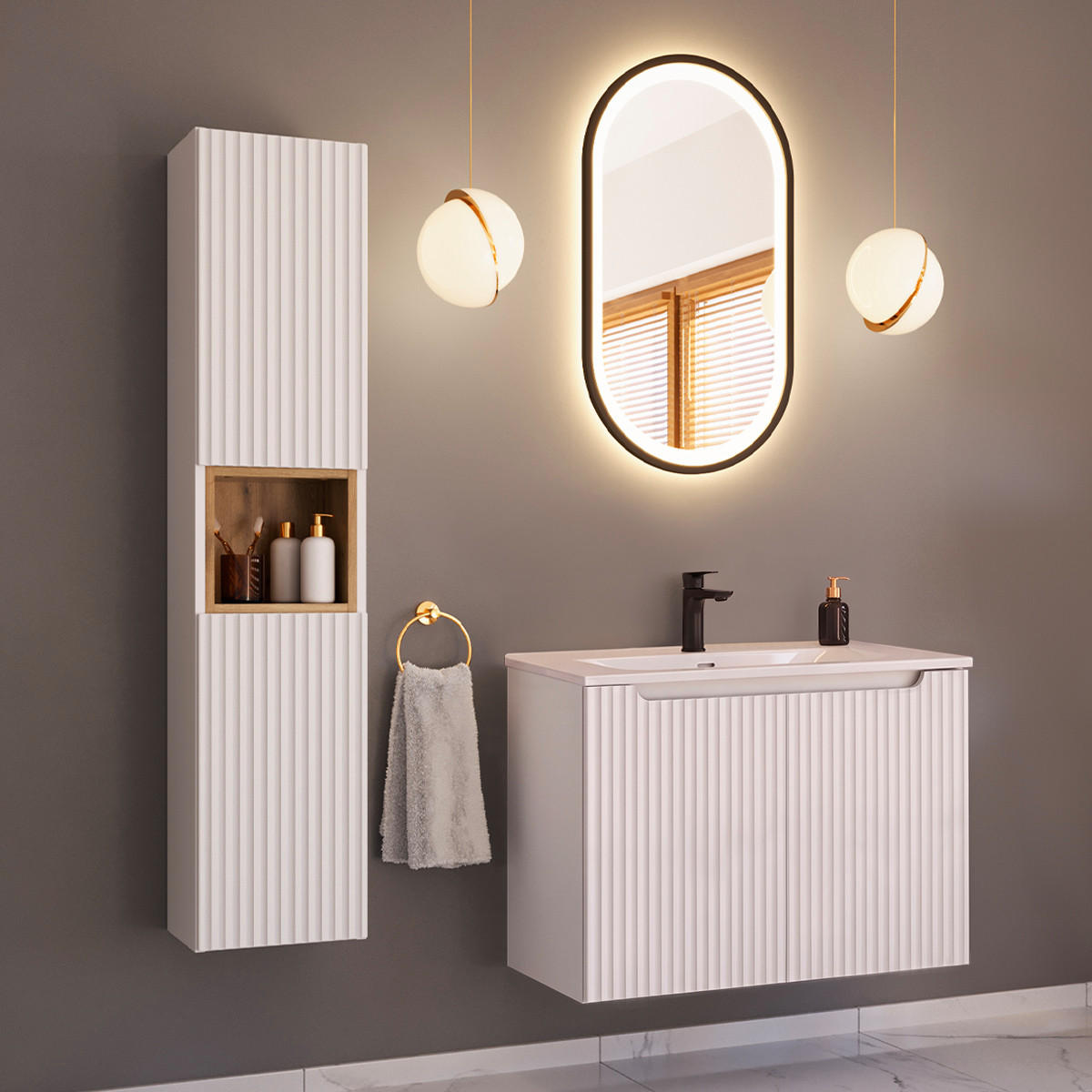 BADMÖBEL 80cm Riva 2er-Set Weiß - Weiß, Holzwerkstoff (80/57/40cm) - Petits-meubles