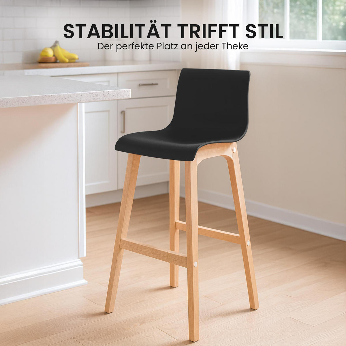 BARHOCKER 2er Set Holz Schwarz - Eukalyptusholzfarben/Schwarz, Holz (41/102/46cm) - CLP