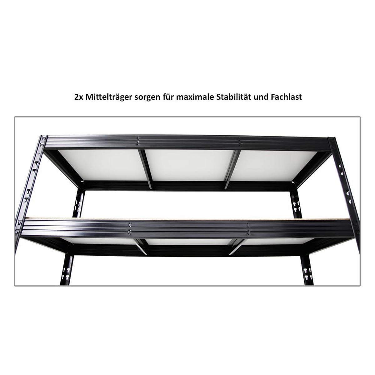 SCHWERLASTREGAL Rhino 180x160x60 cm 4 Melamin-Ebenen 16mm Fachlast 500 kg Schwarz - Schwarz/Weiß, Metall (160/180/60cm) - PROREGAL