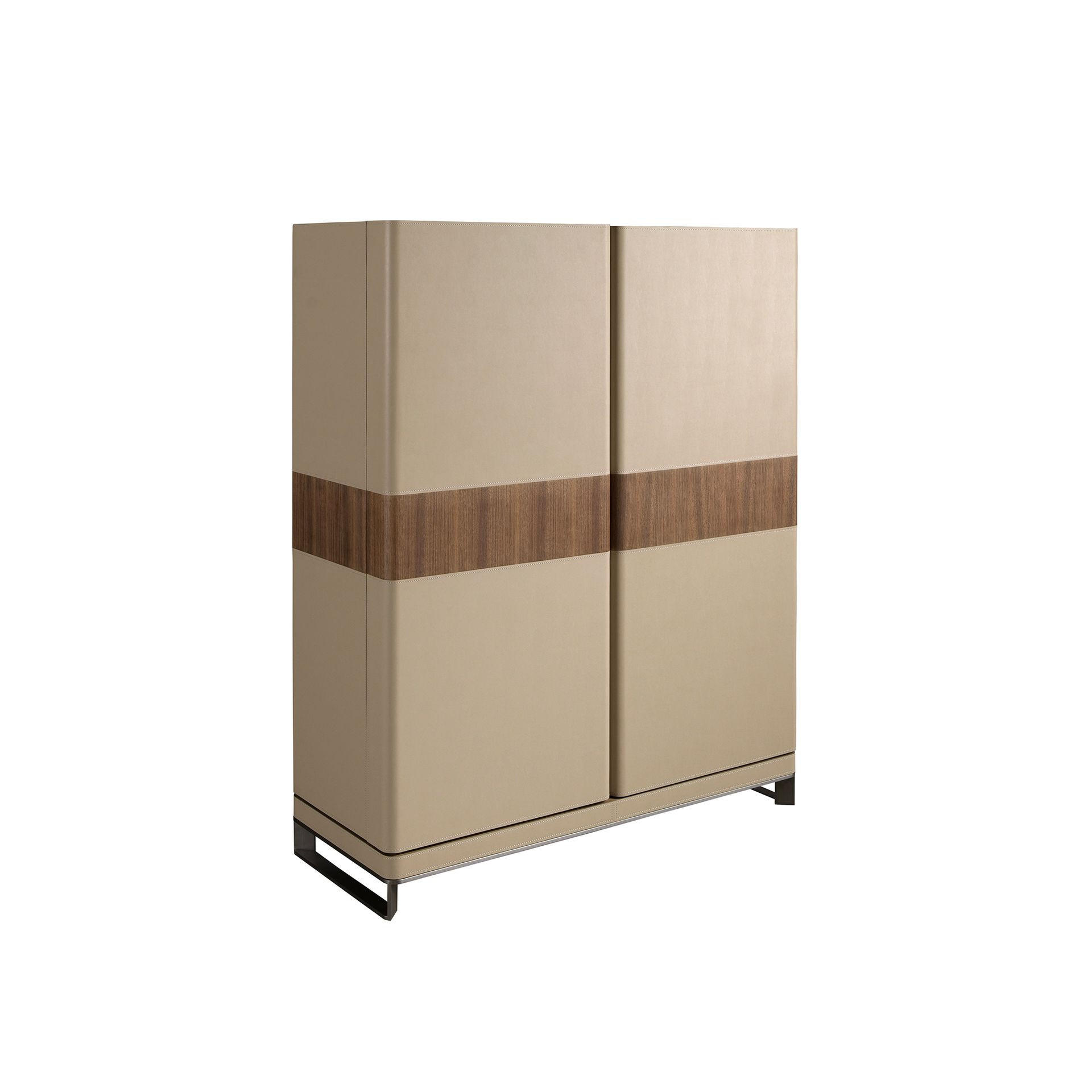 HIGHBOARD aus Leder, Nussbaum und poliertem Stahl 120/50/150 cm - Silberfarben/Walnussfarben, Leder/Holz (120/150/50cm) - ANGEL CERDA