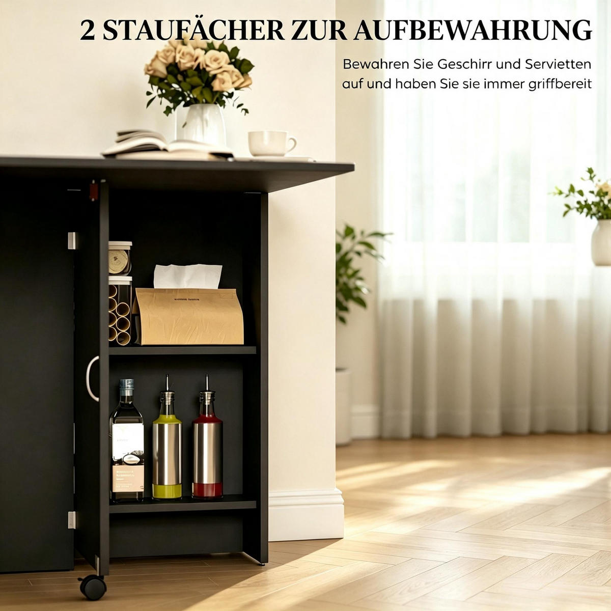 KLAPPTISCH 75-140/75/74 cm mit Rollen DE-39948 Schwarz - Schwarz, Holzwerkstoff (75/140/74cm) - ComfortXL