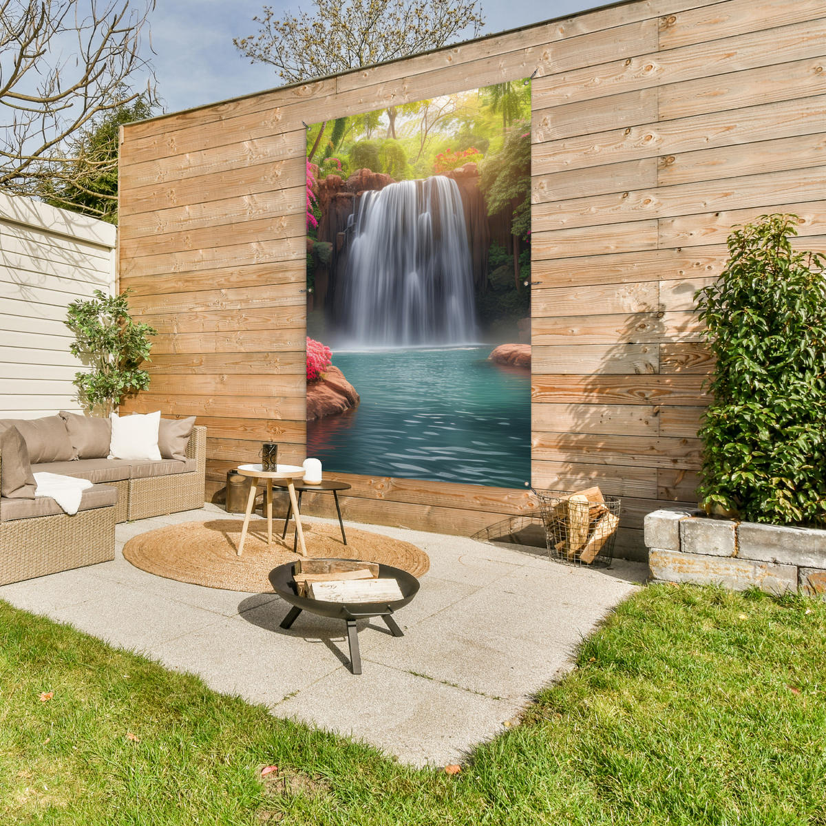 ZAHRADNÍ PLAKÁT Vodopád - Příroda - Rostliny - Džungle - Voda 120x180 cm - zelená barva, plast (120/180/0.2cm) - OnlyWow