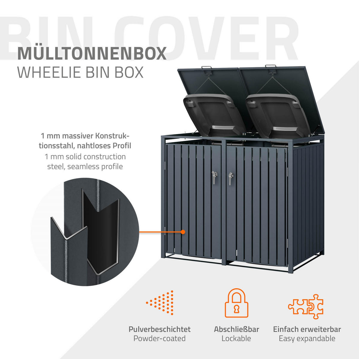 MÜLLTONNENBOX 2er Anthrazit - Anthrazit, Metall (80/116.3/132cm) - ML-DESIGN