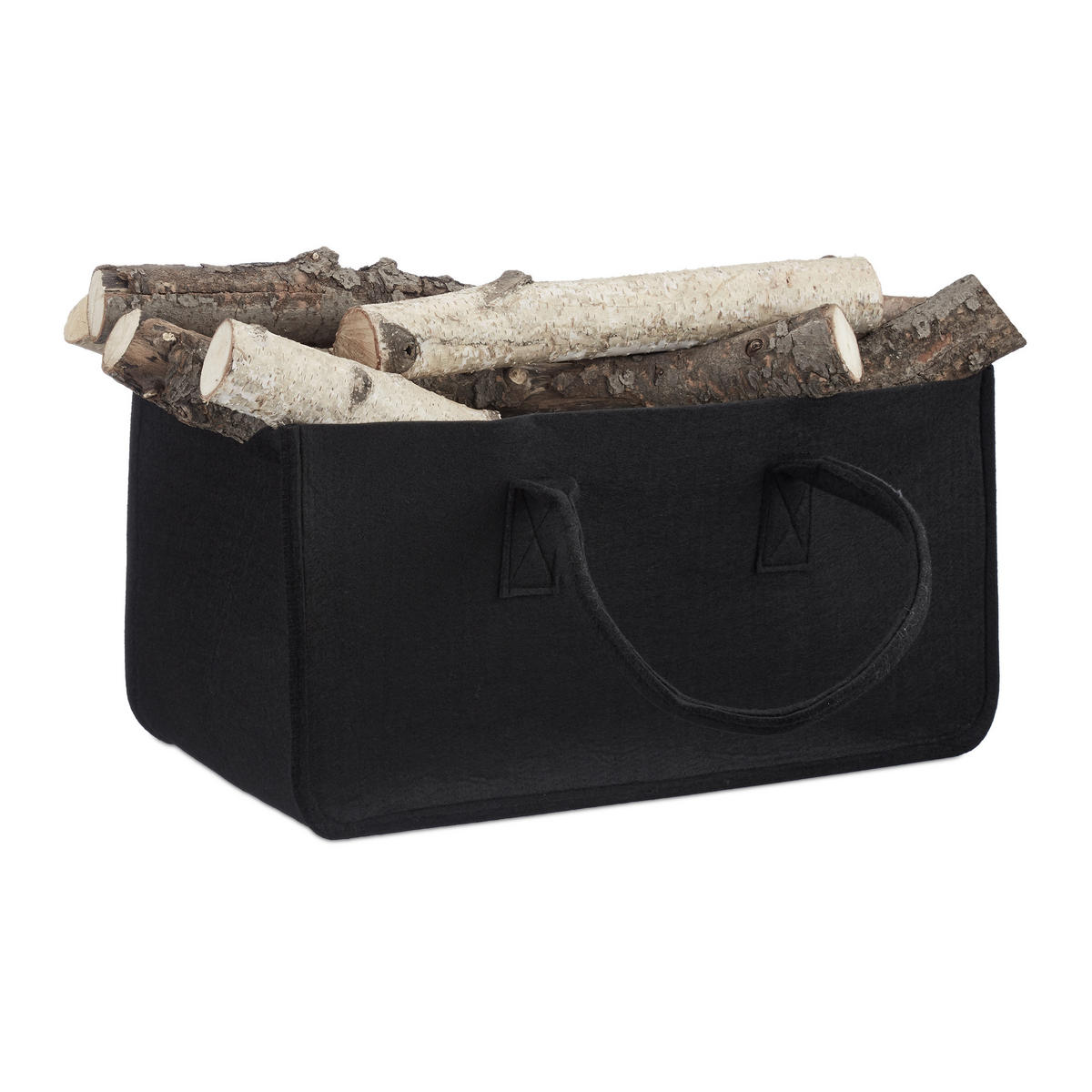 KAMINHOLZTASCHE - Schwarz, Textil (25/25/50cm) - Relaxdays