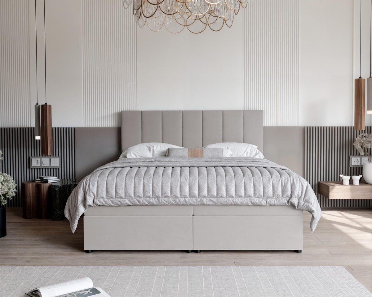 BOXBETT ZELTO 160/200 cm, mit Matratze und Topper, Grau - Grau, Holzwerkstoff/Textil (160/200cm) - Idohome
