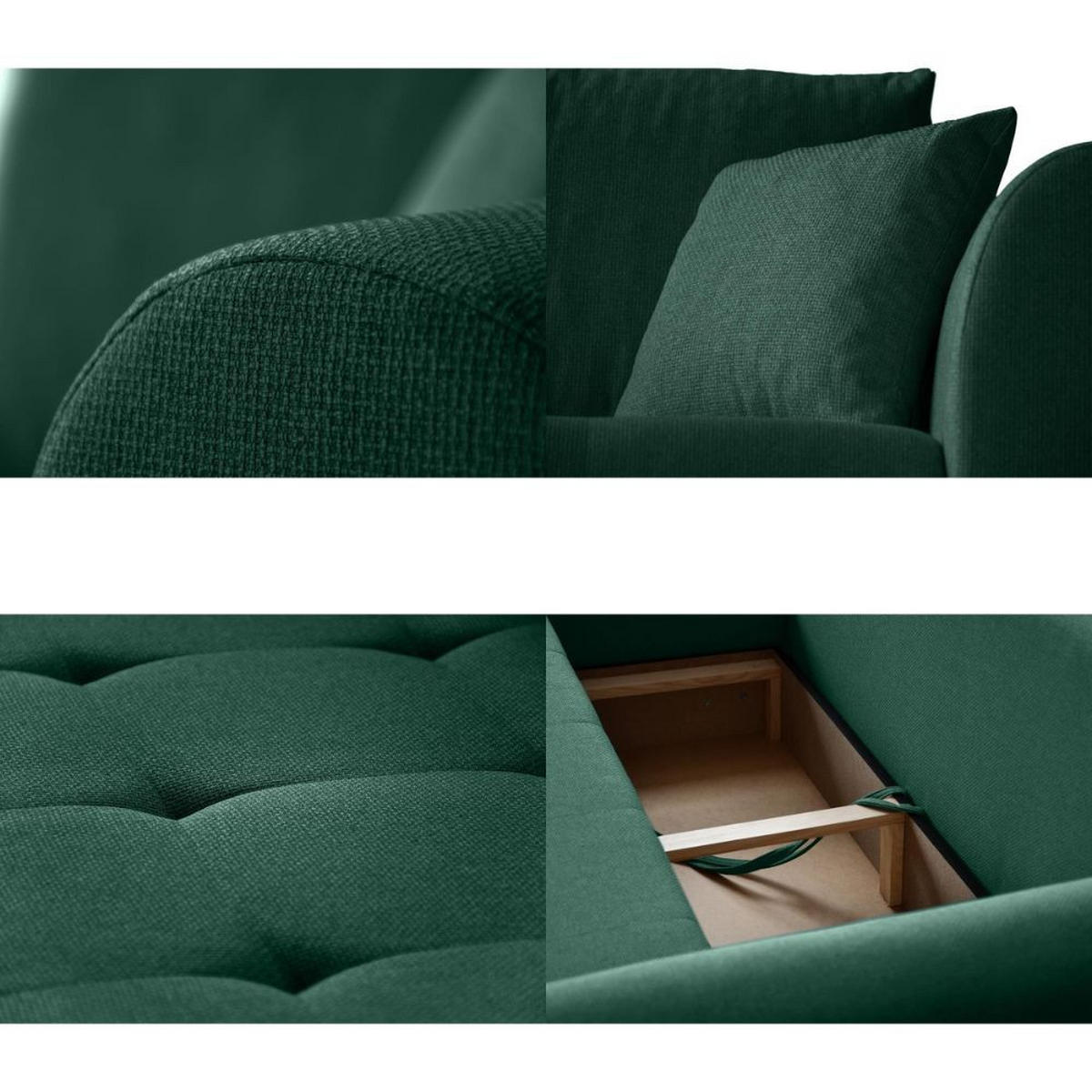 ECKSCHLAFSOFA Diana mt Bettkasten dunkelgrün rechts - Dunkelgrün/Schwarz, Textil (255/175cm) - Beautysofa