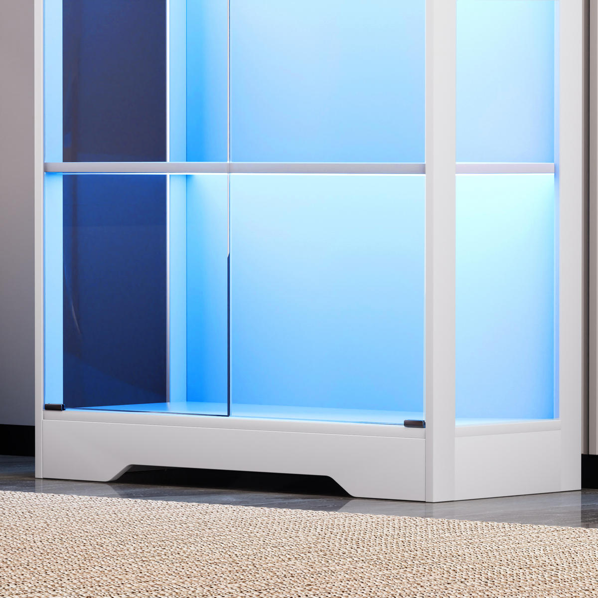 VITRINE 4-stöckig mit LED-Beleuchtung - Staubdicht - Weiß - Weiß, Glas/Holzwerkstoff (35/165/80cm) - KOMHTOM