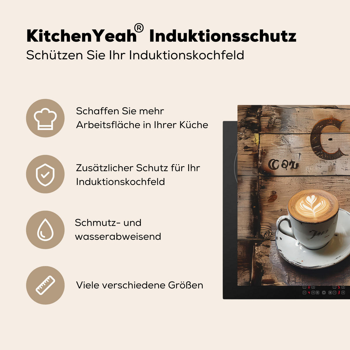 HERDABDECKPLATTE Cafe - Holz - Kaffee - Regale Ceranfeldabdeckung 76x51.5 cm - Schwarz, Kunststoff (76/51.5/0.2cm) - MuchoWow