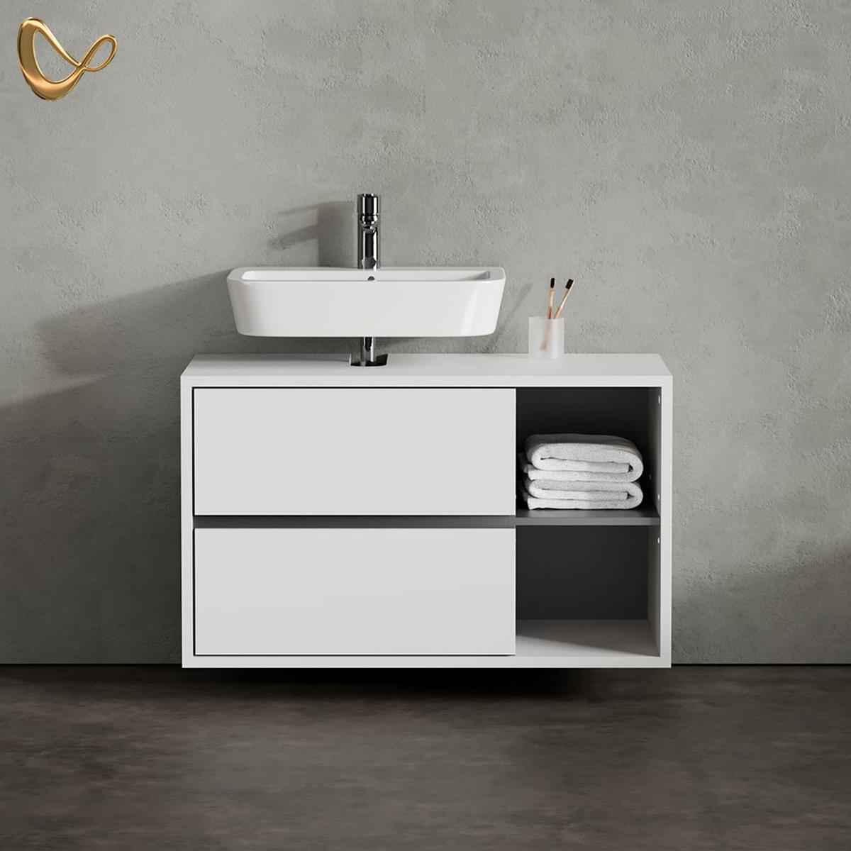 WASCHBECKENUNTERSCHRANK Vomano Weiß 100 x 60 cm - Anthrazit/Weiß, Holzwerkstoff (100/60/45.5cm) - Livinity®