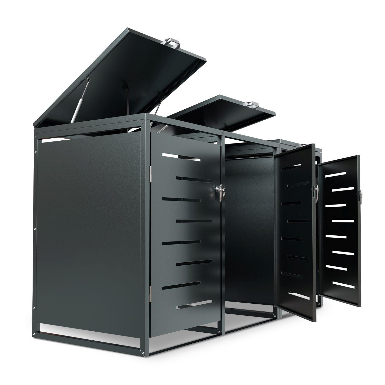 MÜLLTONNENBOX Arel 3er-Set - Anthrazit, Metall (197/116/80cm) - Juskys