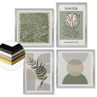 WANDBILDER 4er Set - 50x50 cm & 40x60 cm Silberner Rahmen - Geometrische botanische Muster - Silberfarben, Kunststoff (50/50cm) - ArtPrintCave