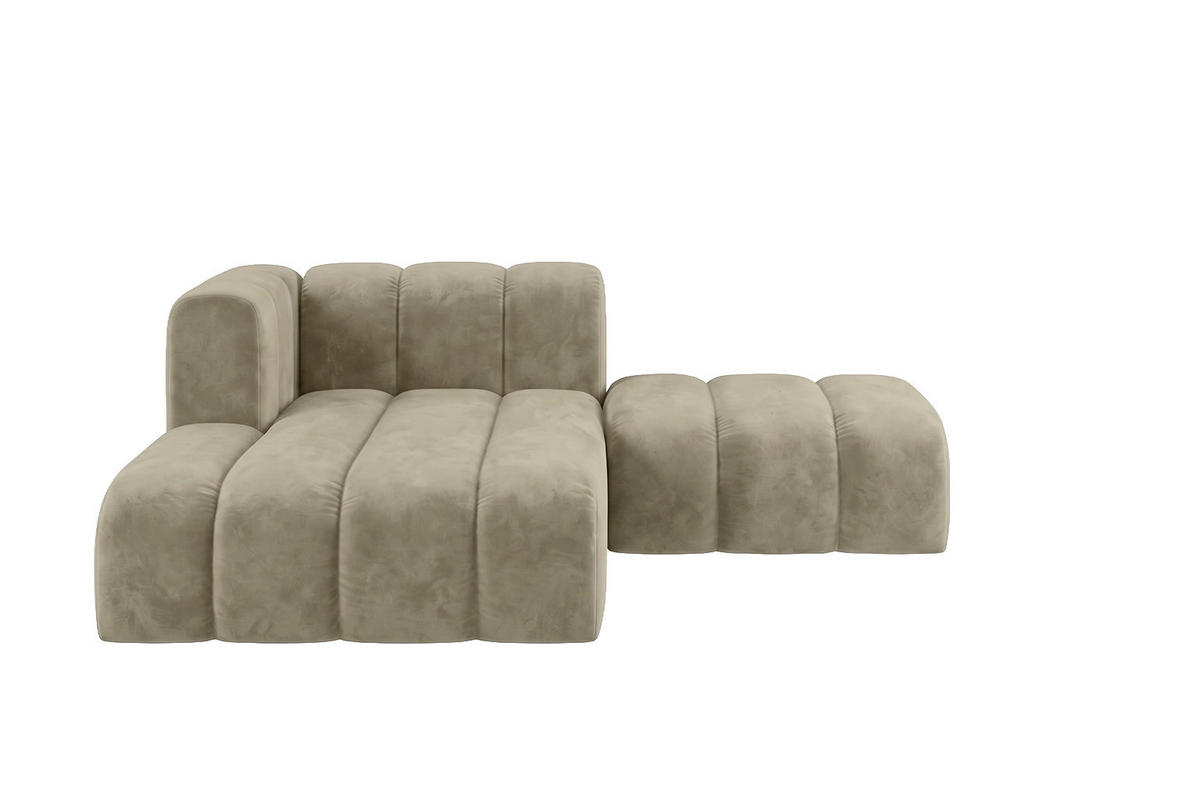 CHAISELONGUE Modulare Mit Hocker, Velvet-Stoff Riviera, Beige, Links, GRAND - Beige, Holz (204/179cm) - Kaiser Möbel