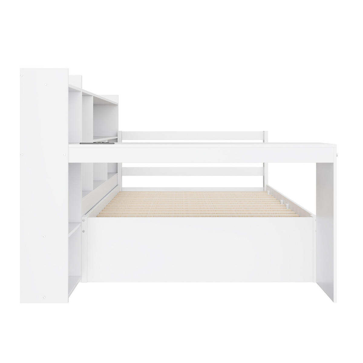 MULTIFUNKTIONSBETT 90x200 cm in Weiß mit Ausziehbett, Schreibtisch und Steckdose - Weiß, Holzwerkstoff (90/200cm) - IVMEU