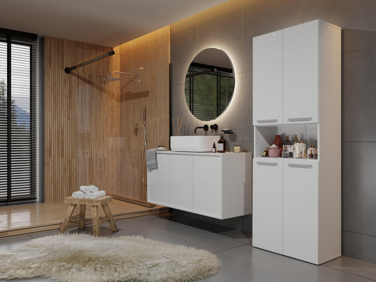 BAD Hochschrank Billy - Weiß, Holzwerkstoff (60/174/30cm) - kommodly