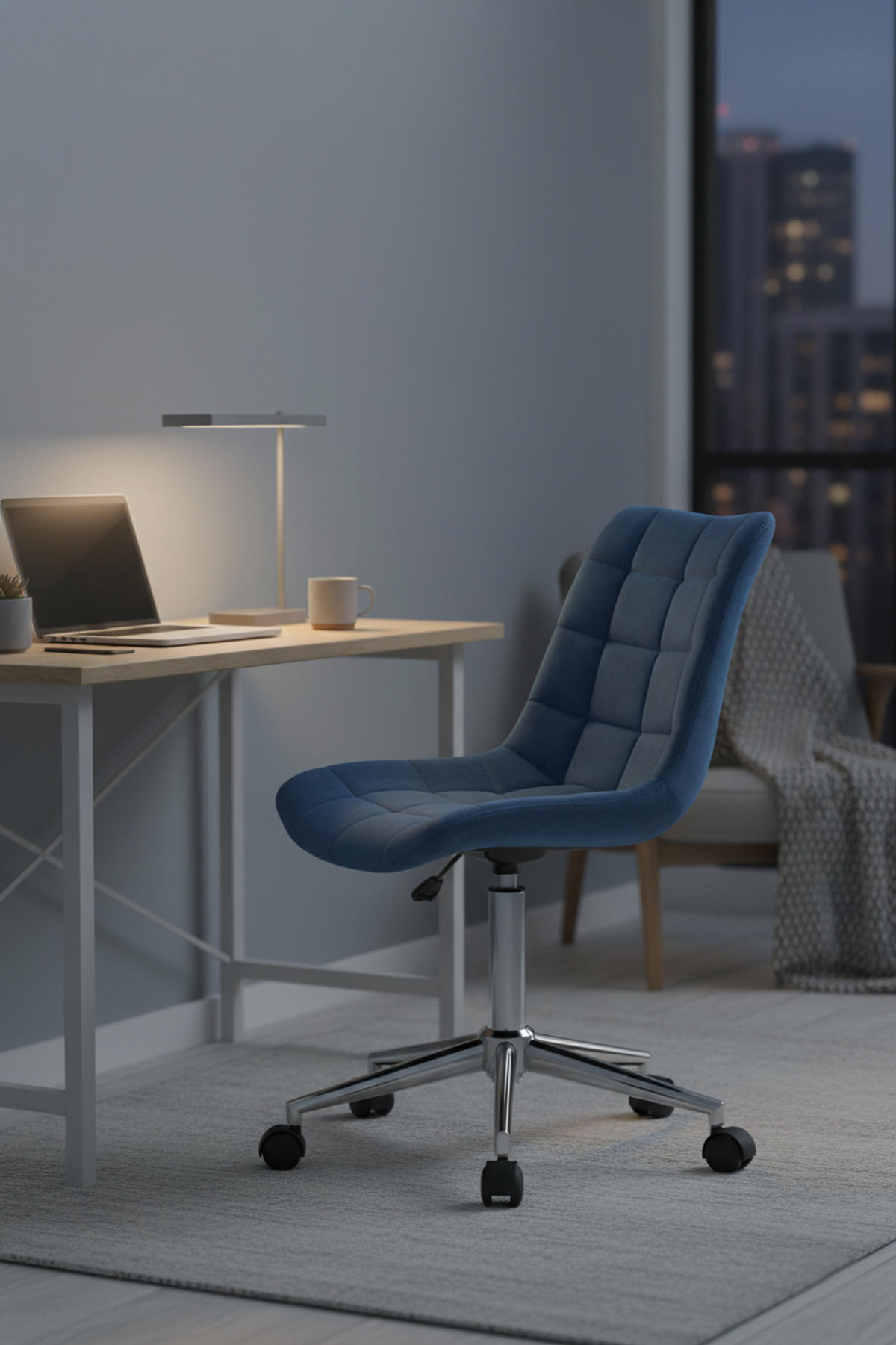 BÜROSTUHL Auronix Samt blau - Blau/Chromfarben, Metall (46/96/62cm) - TPFLiving