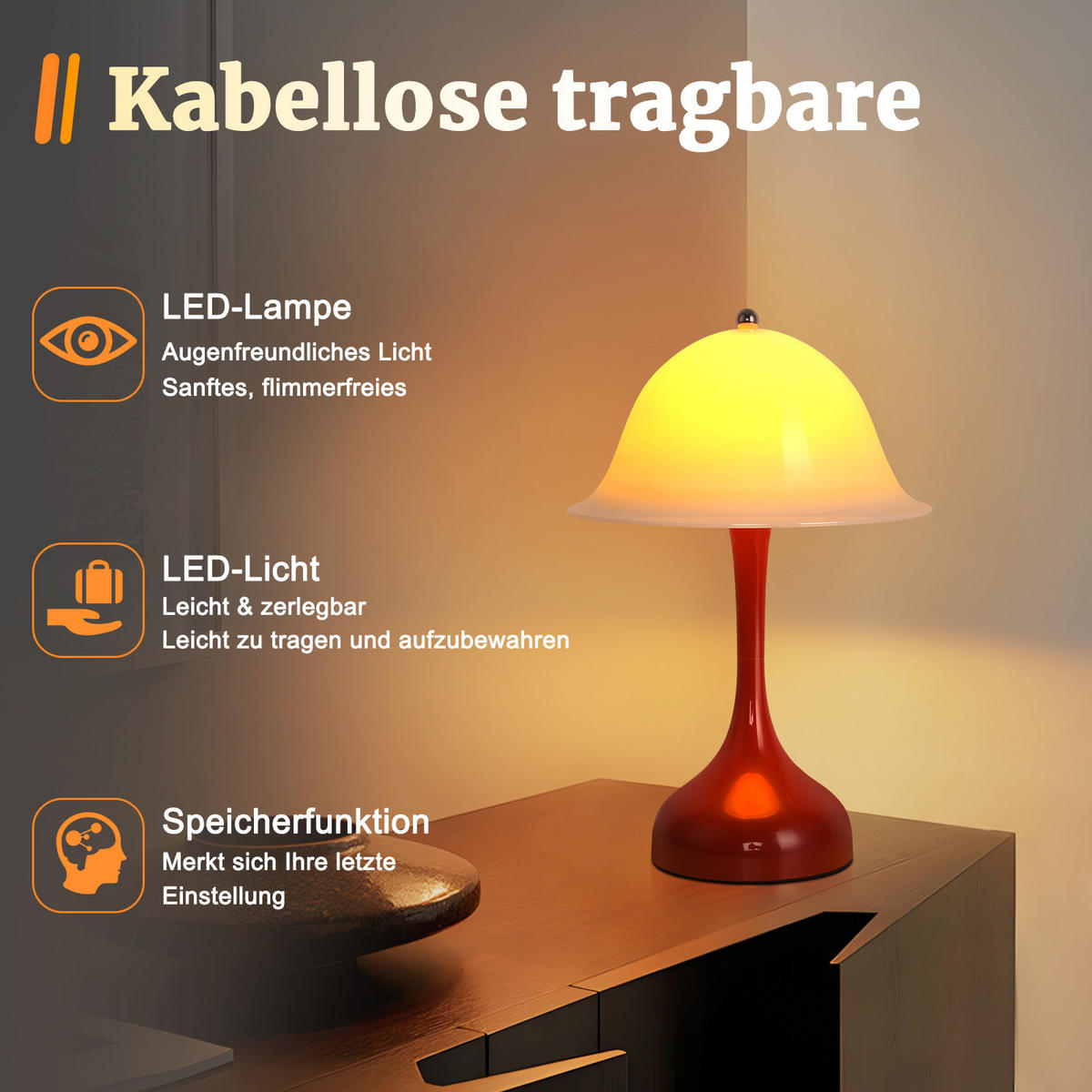 LED TISCHLAMPE Auralume 16/9/24.5 cm - Rot, Kunststoff (16/9/24.5cm) - ZMH