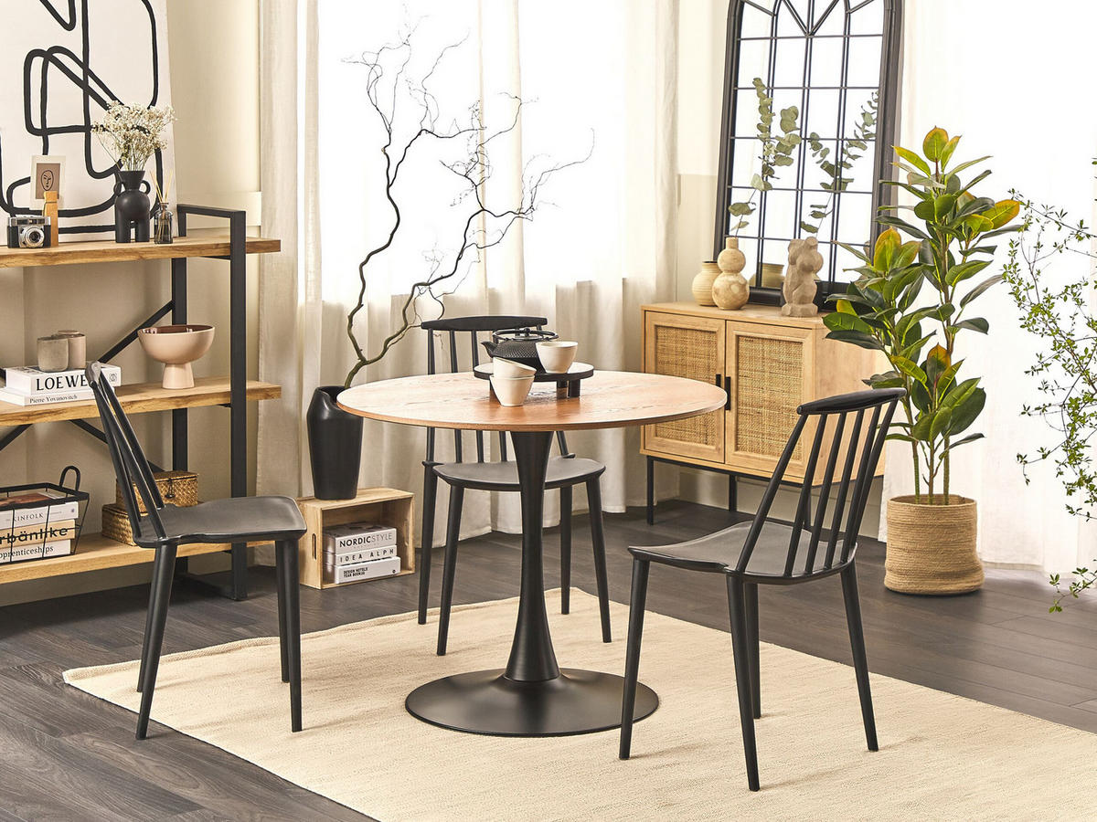 ESSTISCH 90/90/74 cm Hellbraun, Schwarz Rund Boca - Hellbraun, Holzwerkstoff (90/90/74cm) - Beliani