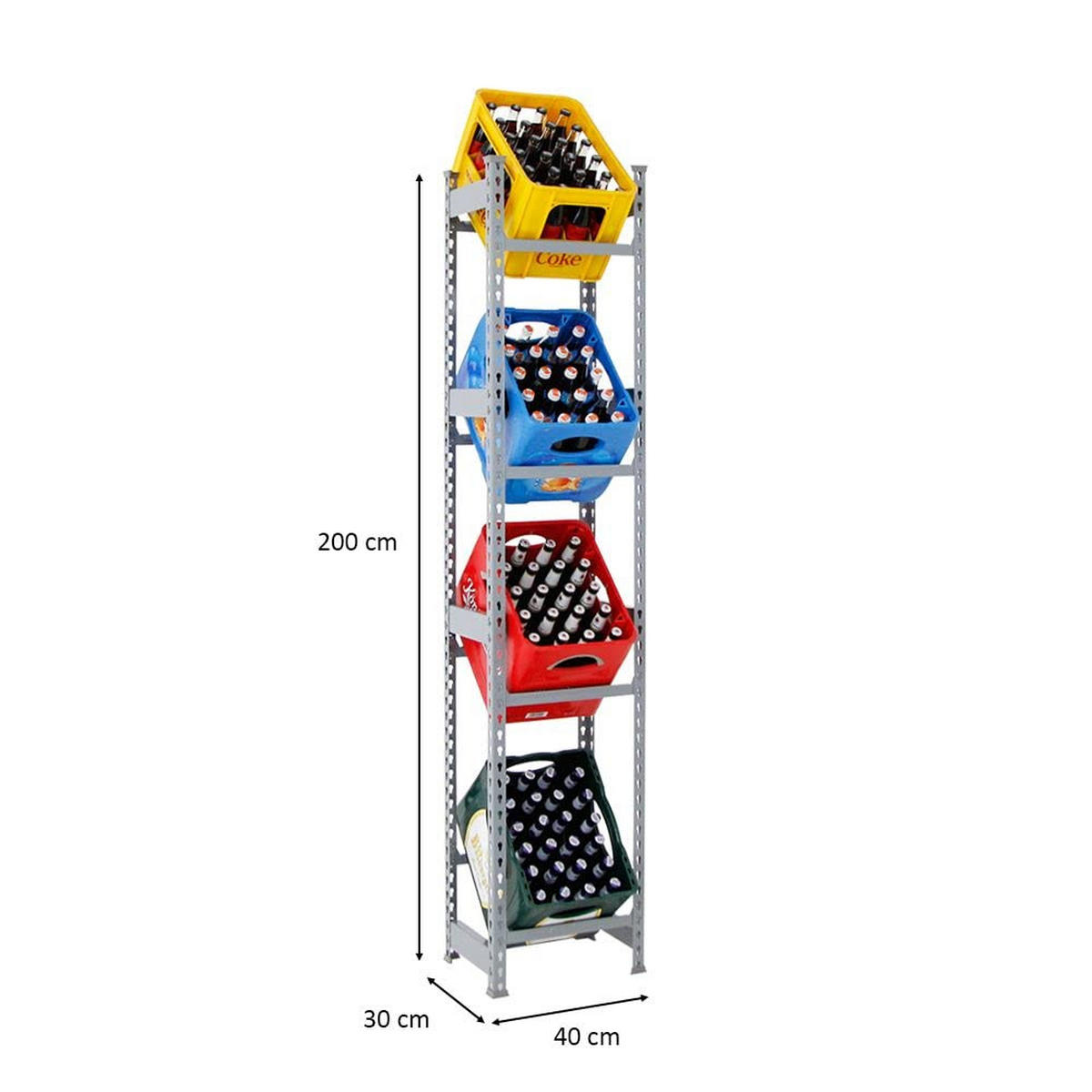 GETRÄNKEKISTENREGAL High Big Camel HxBxT 200 x 40 x 30 cm Grau - Grau, Metall (40/200/30cm) - PROREGAL