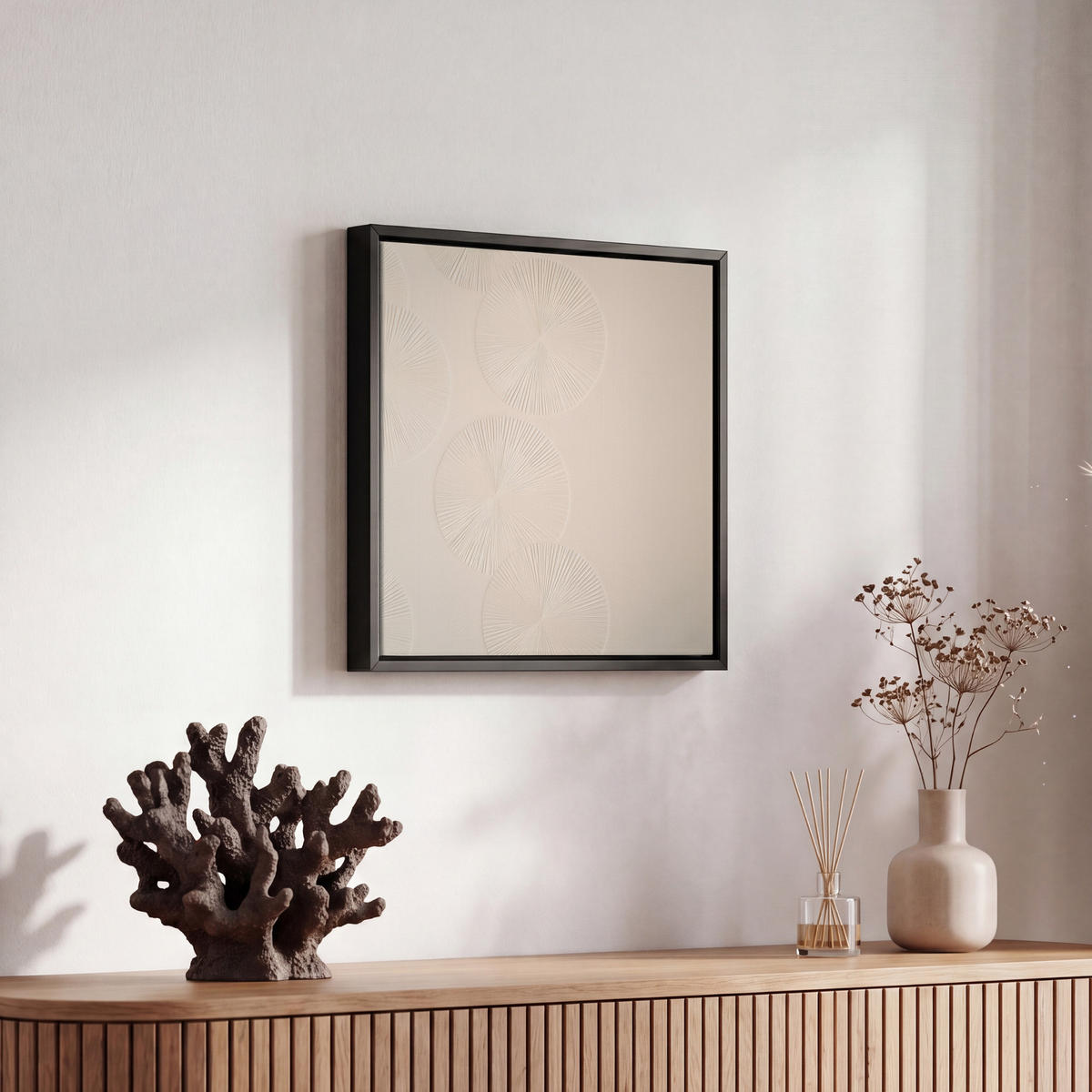 LEINWAND Bilder mit Rahmen - Japandi - Beige - Modern - 20x20 - Ecru, Textil (20/20cm) - MuchoWow