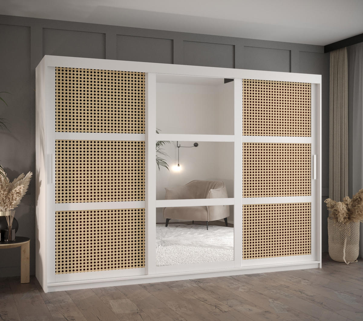 SCHWEBETÜRENSCHRANK 200/250/62 3-türig - Silberfarben/Weiß, Holz/Kunststoff (250/200/62cm) - MÖBEL KRYSPOL