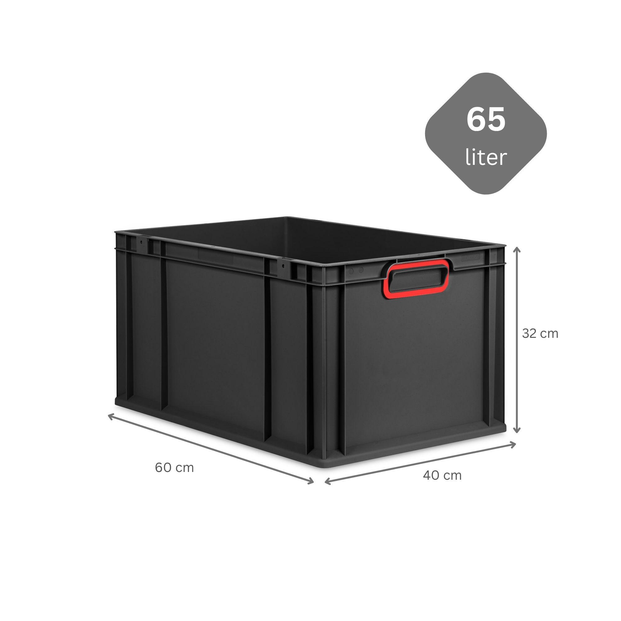 EUROBOX 3x NextGen Color 32x40x60 cm 65 Liter Griffe rot zu, Schwarz - Rot/Schwarz, Kunststoff (40/32/60cm) - PROREGAL