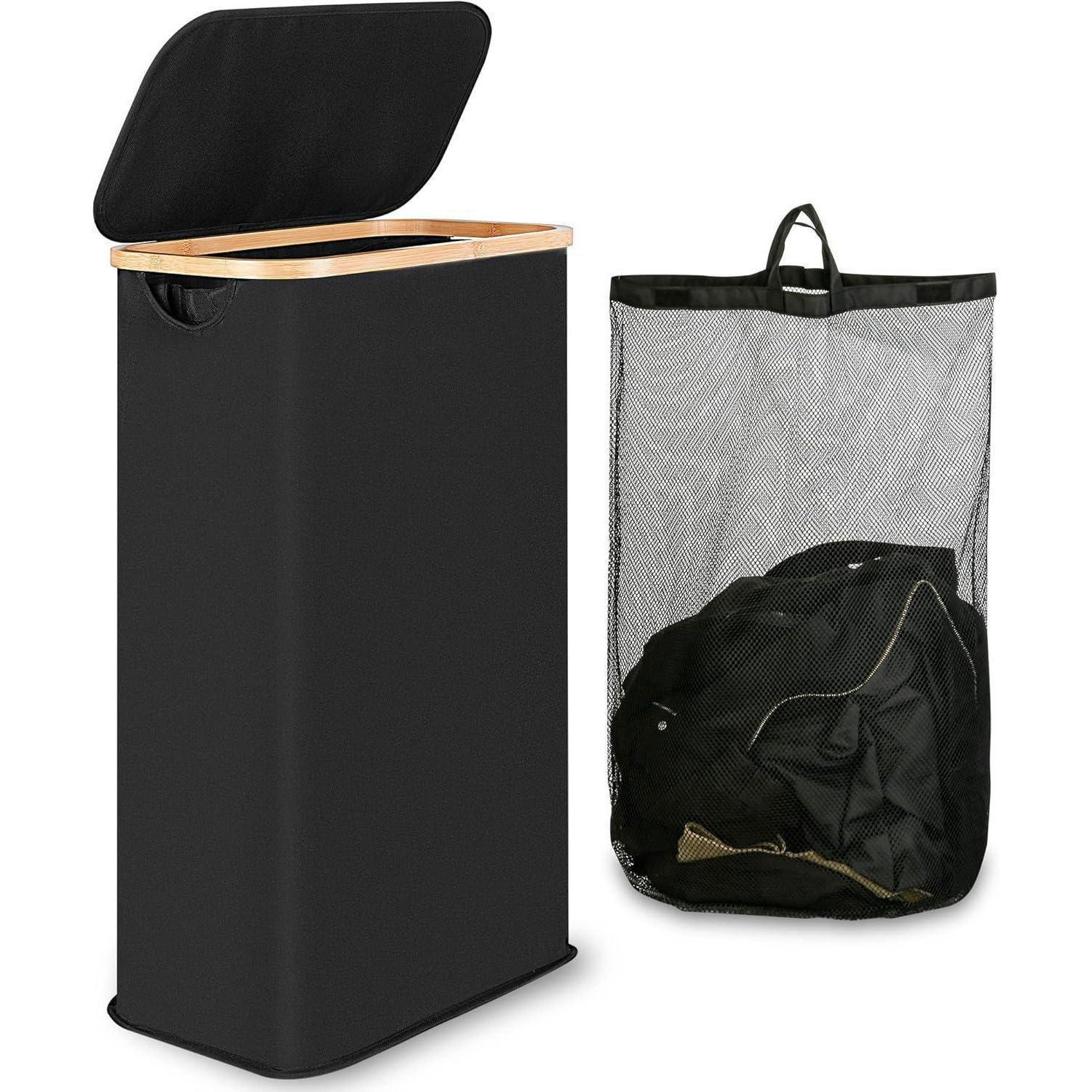 WÄSCHEKORB mit Deckel 60L Schwarz - Schwarz, Textil (22/70/41cm)