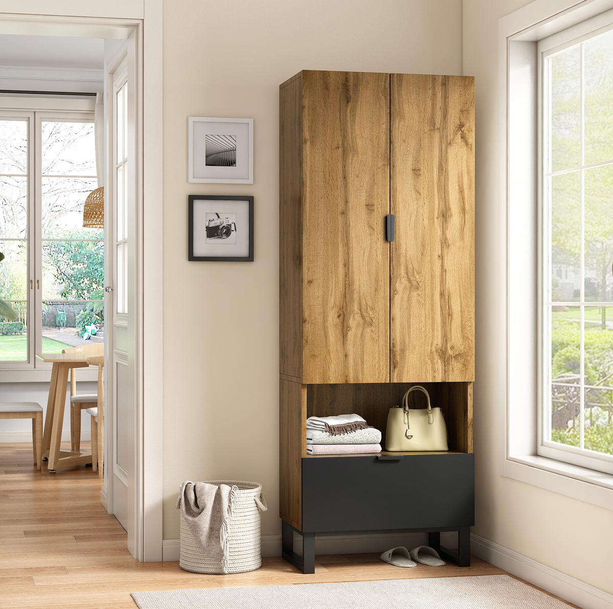 GARDEROBE 180/65/38 cm Natur/Schwarz aus Spanplatte mit Kleiderstange - Naturfarben, Holzwerkstoff (38/65/180cm) - OKMYHOME