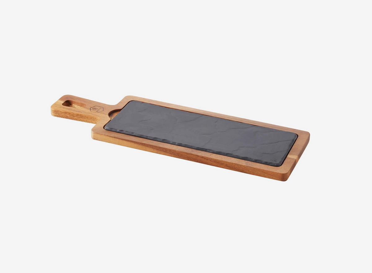 HOLZTABLETT 43 x 14 cm, RECHTECKIG FÜR TELLER/ PLATTE 30 x11 cm Akazie - Braun, Keramik (14/1.5/43cm) - Revol Porcelaine France